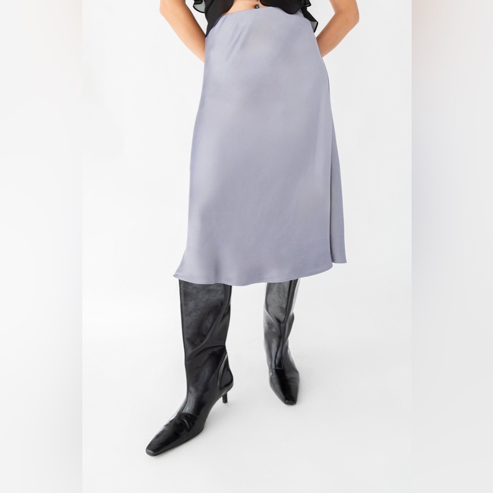 Oak and Fort SATIN MIDI SLIP SKIRT Quicksilver Size XXS new